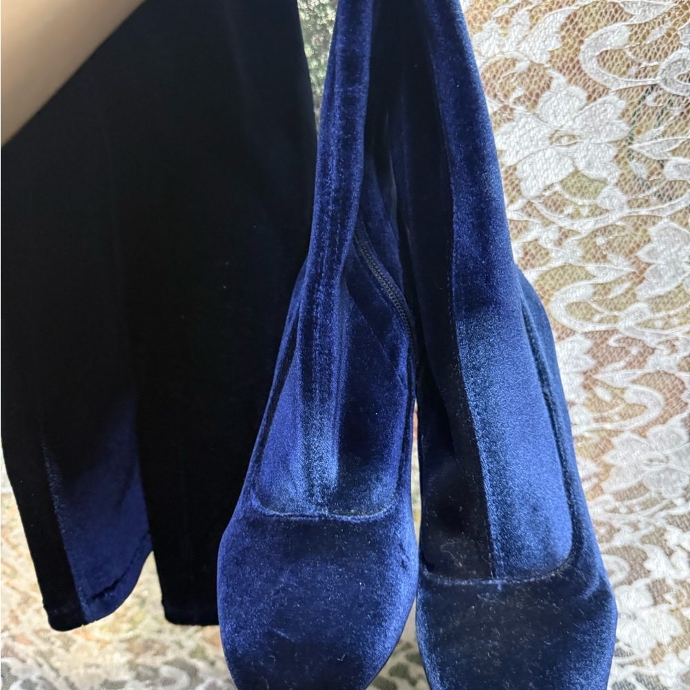 Luxurious Blue Velvet Heeled thigh high Boots like new CARVELA by Kurt Geiger